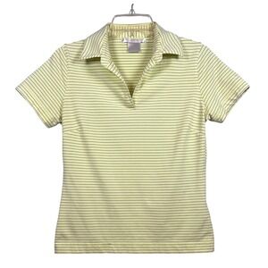 NIKE Women's Golf Polo, Nike Fit Dry, Yellow with Blue Stripes, Size Small
